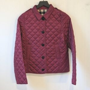Burberry Children Red Pink Quilted Fall Jacket With Novacheck Interior 14Y